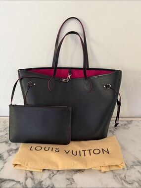 Louis Vuitton Neverfull MM Epi Leather – Black/Fuchsia + Pochette